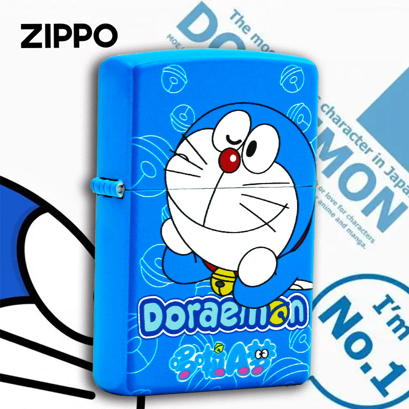 Zippo男士可爱防风煤油打火机原装个性蓝色卡通机器猫送礼自用