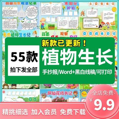 卡通植物生长手抄报word模板小学生小报素材黄豆芽观察日记电子版