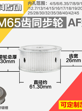 铝合金同步轮P-AF-3M65齿 外径61.30 槽宽2 6mm 圆孔顶丝
