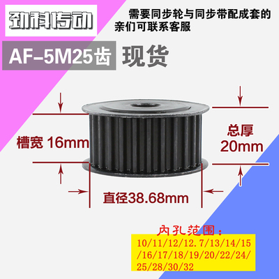 劲科45钢同步轮HTD5M25齿 AF型 直径38.68 带宽1 6mm圆孔带顶丝