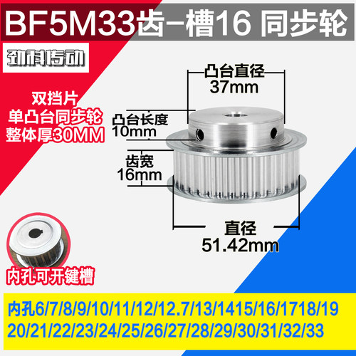 劲科铝同步轮 BF型5M33齿  直径51.42 槽宽1 6 凸台直径3 7长1 0