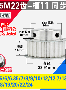 劲科铝同步轮 BF型5M22齿  直径33.91 槽宽1 1 凸台直径2 4 长1 0