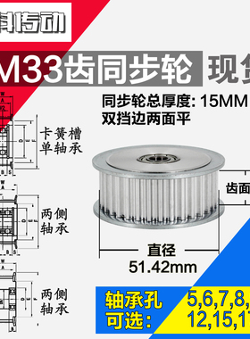 AF型 轴承孔铝同步轮 5M33齿  直径51.42 槽宽2 1 齿面惰轮涨紧轮