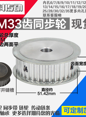劲科铝合金同步轮HTD5M33齿 AF型 直径51.42 带宽1 6mm圆孔带顶丝