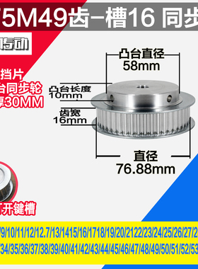 劲科铝同步轮 BF型5M49齿  直径76.88 槽宽1 6 凸台直径5 8 长1 0