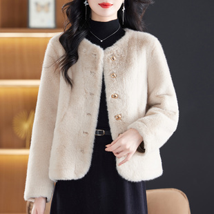 外搭洋气加厚仿水貂绒开衫 恒源祥皮毛一体貂毛短款 外套女秋冬新款