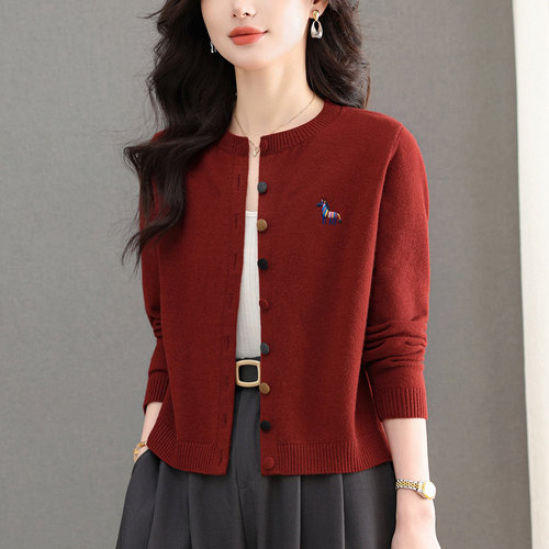 恒源祥羊毛开衫女短款小个子