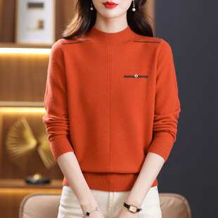 恒源祥100纯羊毛衫半高领毛衣女秋冬大码宽松打底针织衫百搭上衣