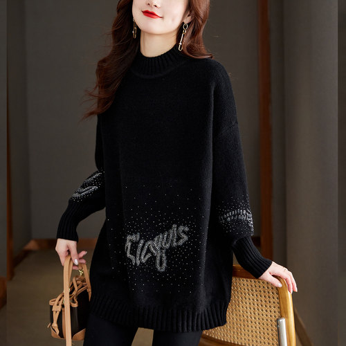 恒源祥女圆领加厚遮肚大码羊毛衫