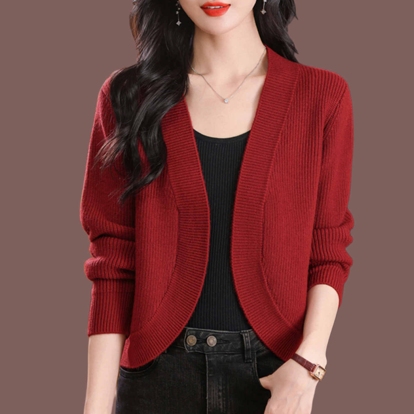 恒源祥毛衣外套女短款针织开衫