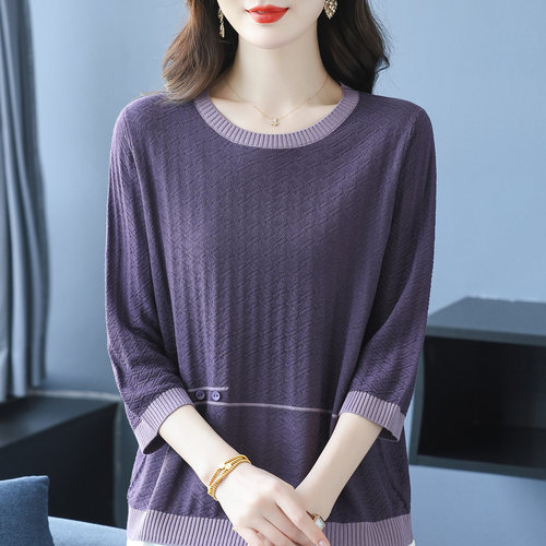 恒源祥桑蚕丝薄款圆领针织T恤女