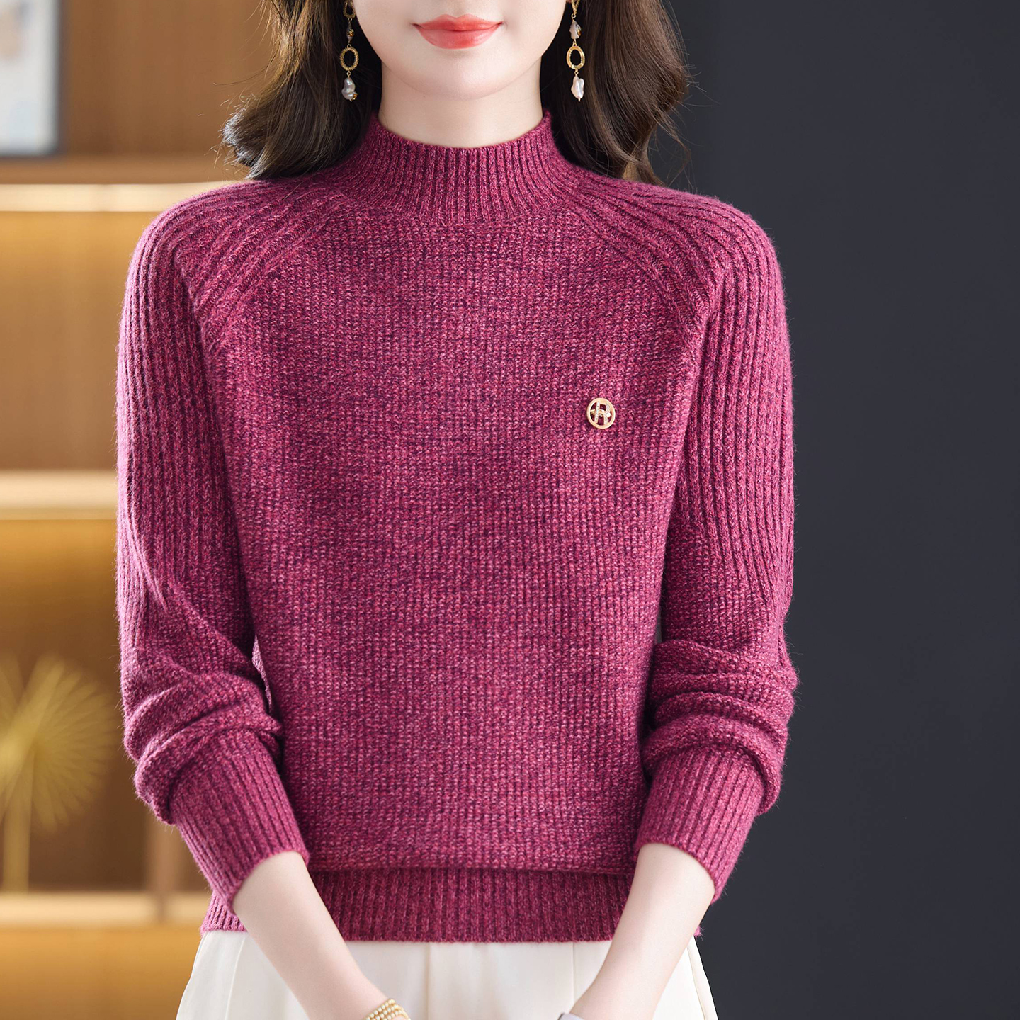 恒源祥半高领羊绒毛衣女打底衫