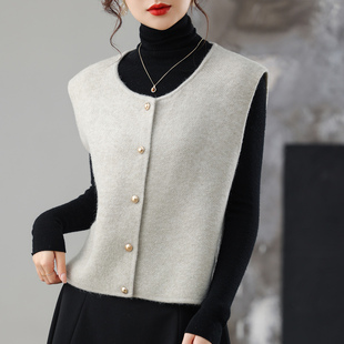 恒源祥羊毛衫女V领纽扣马甲春秋内搭圆领叠穿针织衫坎肩毛衣背心