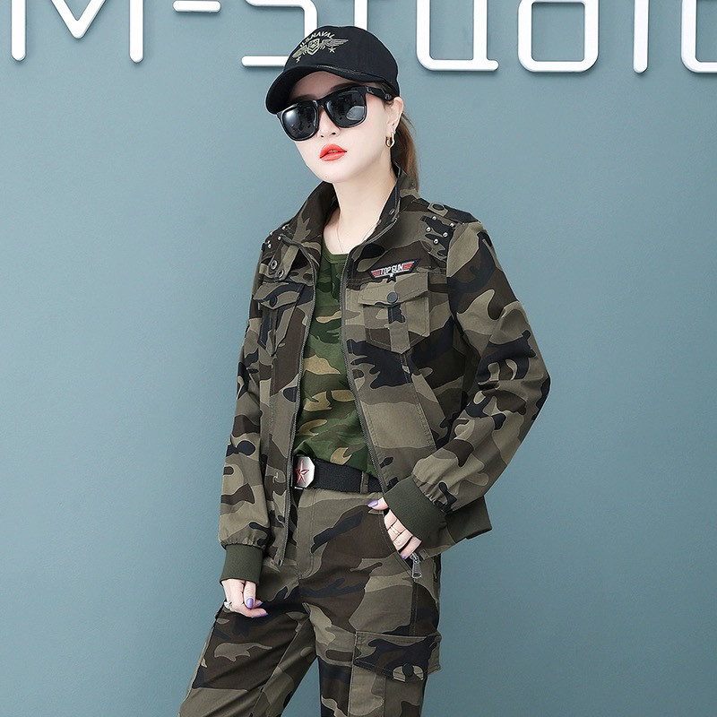 春秋季新款显瘦军装套装女三件套休闲迷彩服水兵舞套装军迷