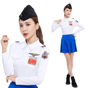 春季新款水兵舞长袖T恤女打底衫广场舞上衣演出服舞蹈服翻领POLO