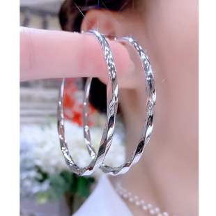 圈圈耳环菱纹光面耳圈2025年新款 潮气质高级感纯银欧美风夸张耳饰