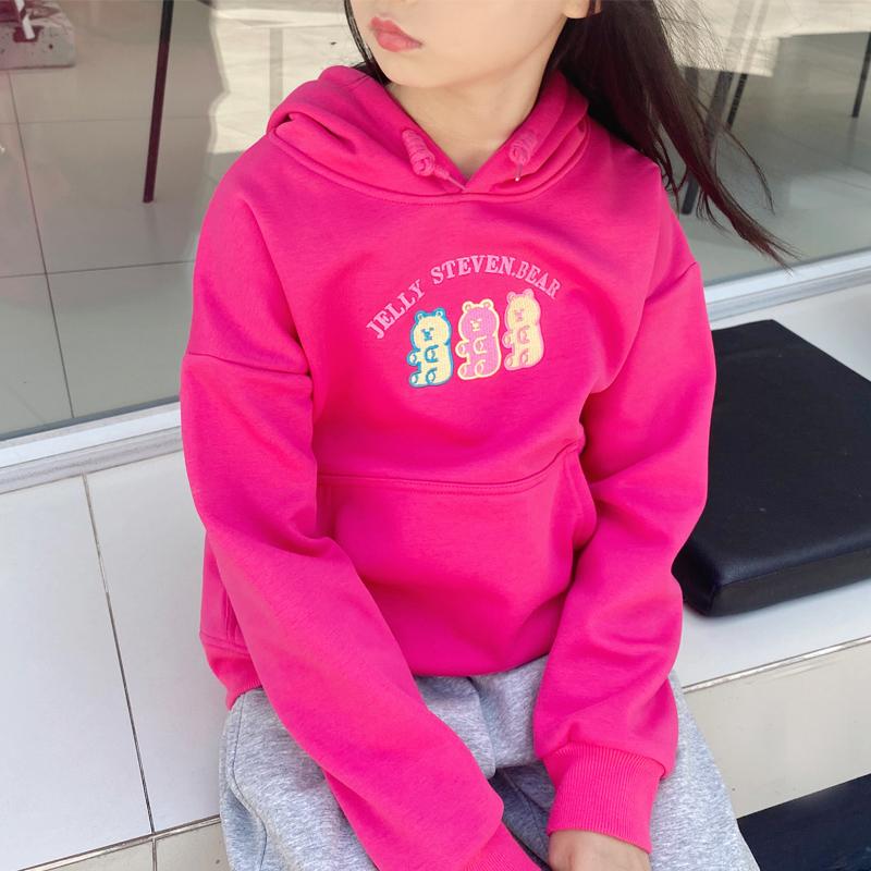 【亏本清仓】加绒女童帽衫儿童玫红色卫衣连帽套头衫中大童洋气