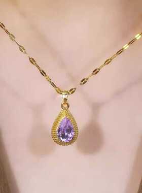 2024年新款礼物紫色水滴项链钛钢