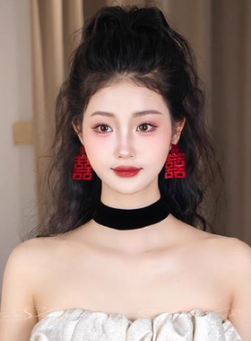 新款新娘耳环红色喜字双囍耳钉