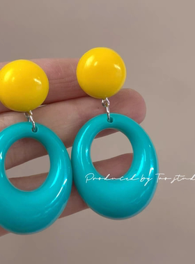 2025春夏新款潮夸张大气黄色耳环女高级感小众圆形气质糖果色耳夹