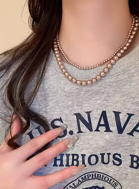 香槟色珍珠项链女轻奢小众复古