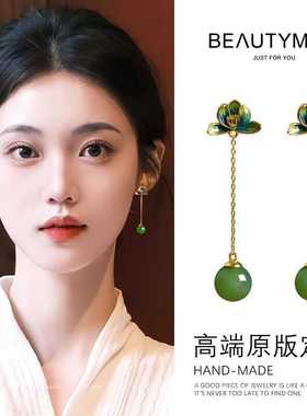 绿色新中式国风耳饰流苏耳环高级感轻奢2024新款时尚耳钉女款爆款
