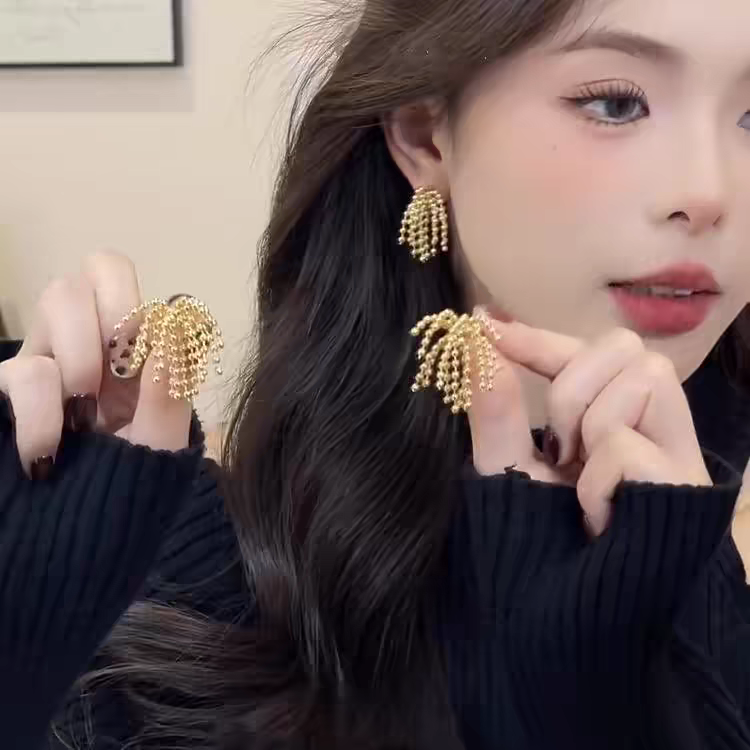 小众高级感金属球球烟花流苏耳钉女夸张个性时尚通勤百搭耳环耳饰