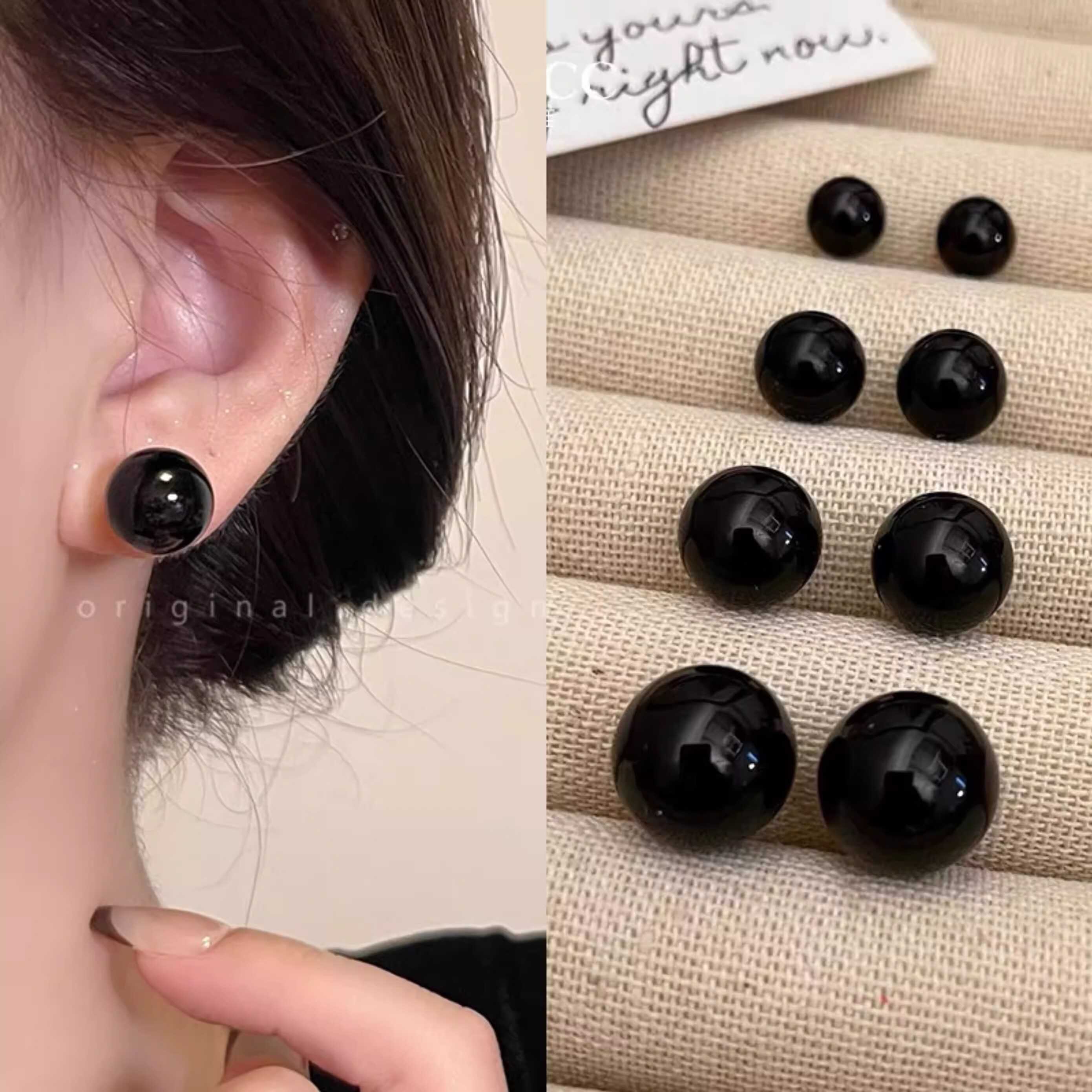 新款黑色耳饰珍珠法式