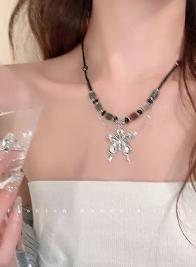 民族风复古串珠蝴蝶项链女