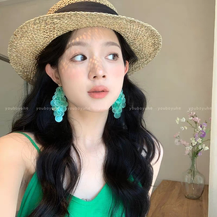 薄荷绿贝壳片片耳钉女超仙绝美高级感气质耳环小众长款流苏耳饰品