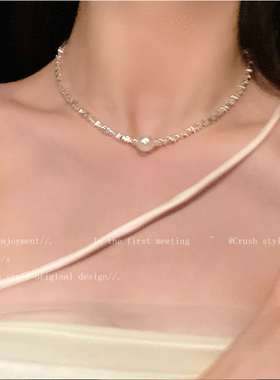 碎银几两珍珠项链女锁骨链