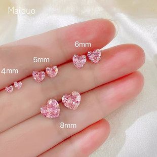 日韩银耳钉925纯银粉色爱心钻石简约小巧女闪钻耳蜗钉耳骨钉耳环