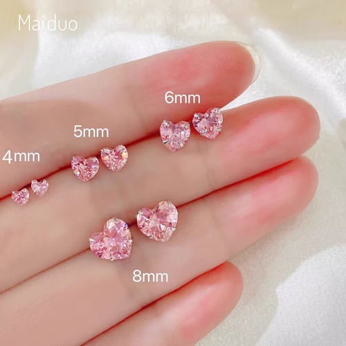 日韩银耳钉925纯银粉色爱心钻石