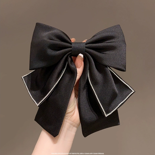 高级感缎面蝴蝶结发夹镶钻款 复古顶夹头饰女 后脑勺弹簧夹气质法式