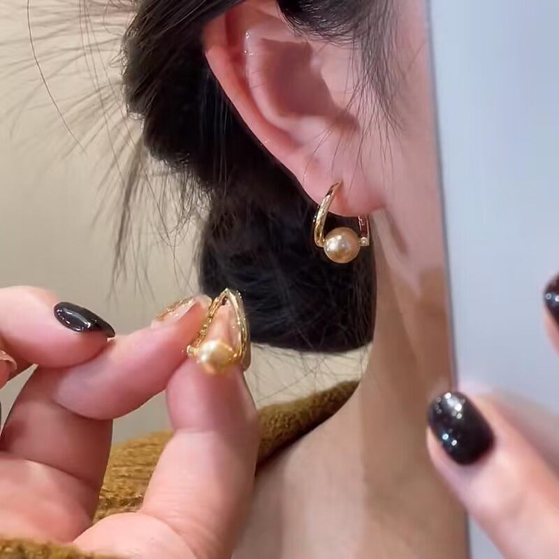 925银针美拉德色系珍珠耳环