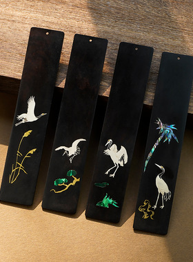 贝依瑞书签黑檀镶嵌松鹤国风书签紫檀木镶银嵌贝壳商务文创礼品