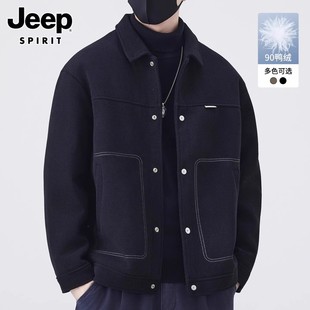 JEEP SPIRT吉普翻领羽绒服男款2025冬季新款潮流帅气加厚呢子外套