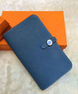 新款h家圆扣护照包护照夹荔枝纹牛皮钱包手包长款证件包