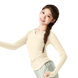 成人舞蹈服女新款短袖舞蹈练功上衣V领套指现代古典爵士舞长袖秋