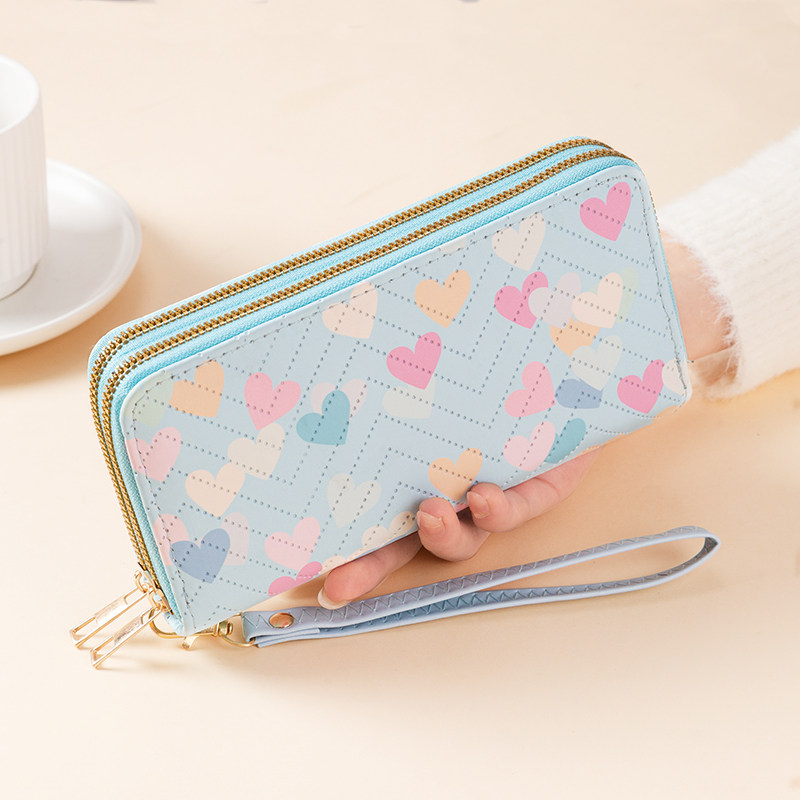 新款印花心心浪漫风女士长款钱包双拉链多功能手拿包零钱包,箱包皮具/热销女包/男包,钱包,淘宝优惠券,粉丝福利购,淘宝优惠卷