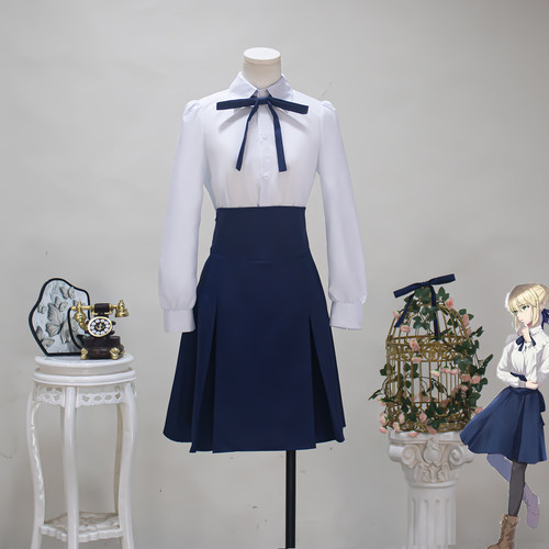 Fate/stay night  cos吾王saber蓝白日常服cosplay二次元角色服