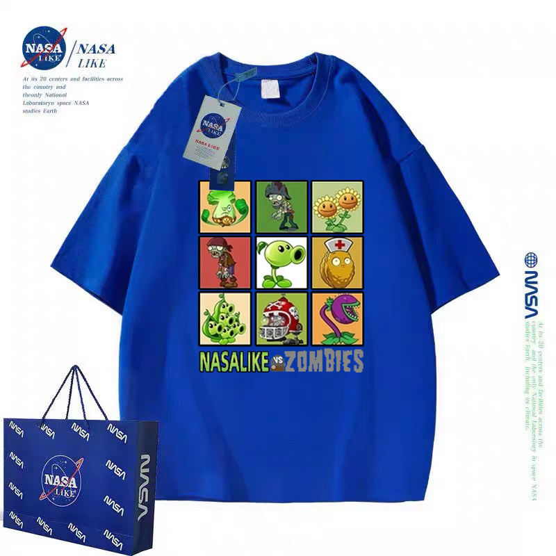 NASA联名植物大战僵尸衣服儿童纯棉短袖t恤男童中大童小学生半袖t