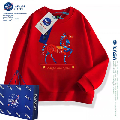 NASA儿童过新年红色外穿卫衣男女童装马年本命年一体绒加厚外套衫