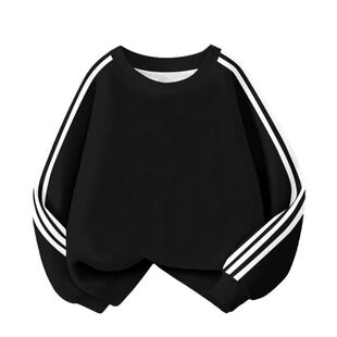 NASA儿童装潮牌黑白灰三条杆卫衣男童中大童痞帅插肩加绒加厚外套