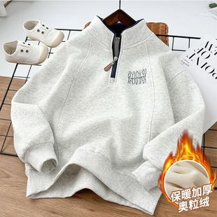 NASA潮牌男童立领拉链加绒加厚卫衣中大童秋冬款潮酷痞帅卫衣外套