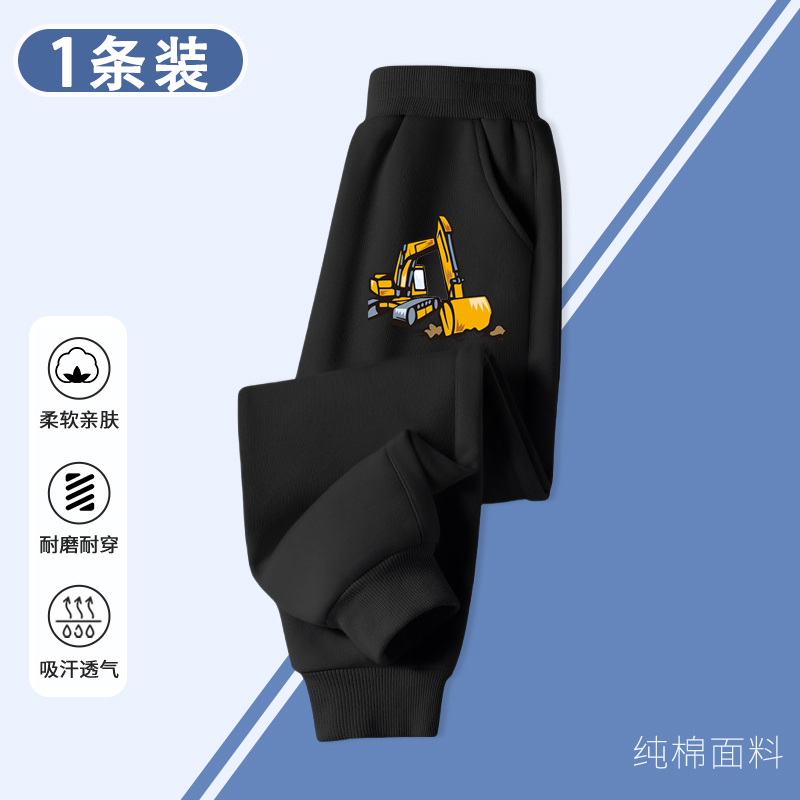 NASA男童挖土机图案卫衣裤子中小童挖掘机加厚一体绒松紧束脚裤子