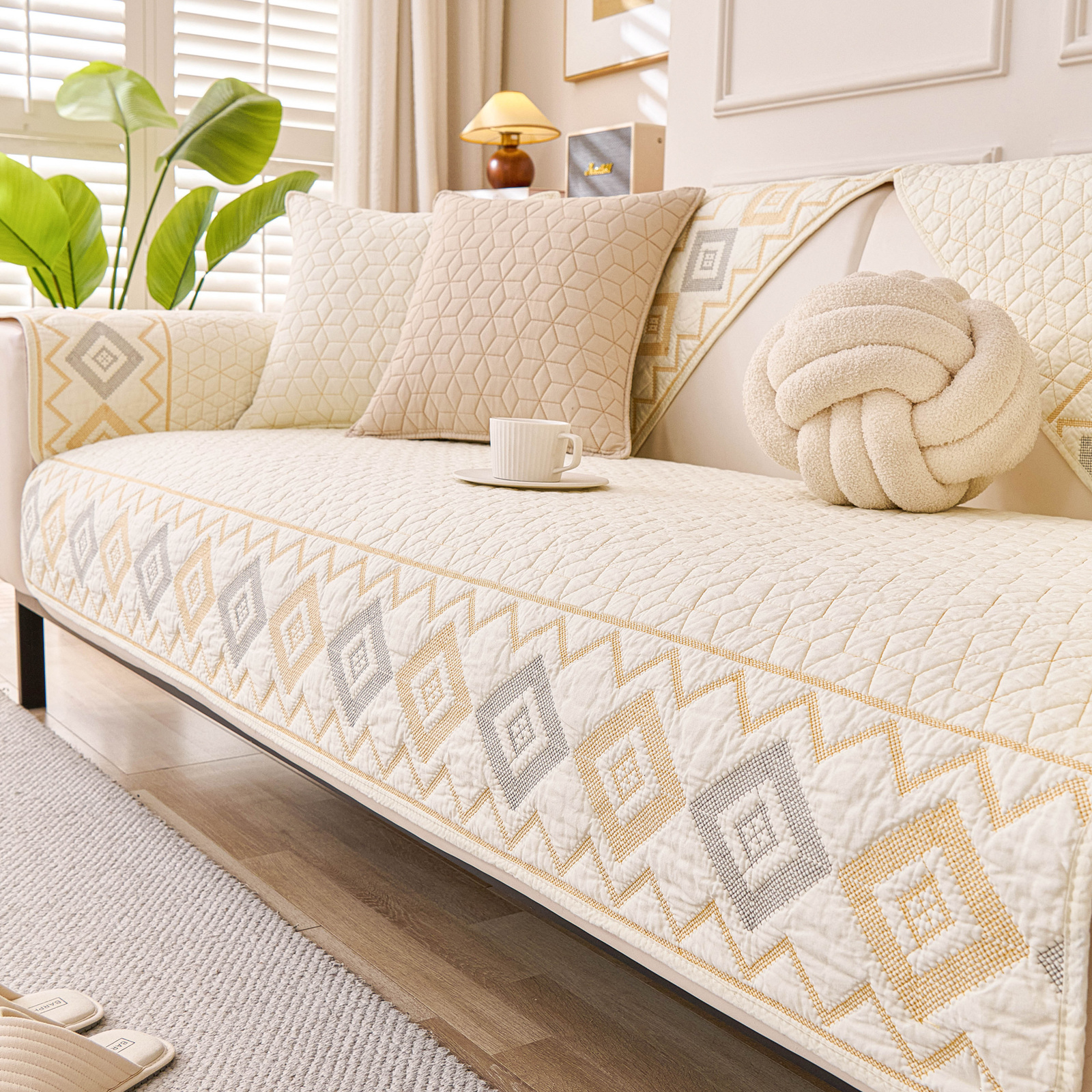 寒号鸟水洗全棉绗缝防滑沙发垫