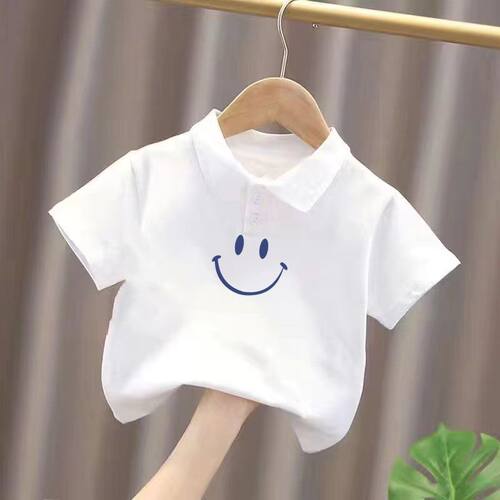 Polo衫新款男女童潮流短袖儿童夏季纯棉体恤宝宝白色外穿印花上衣