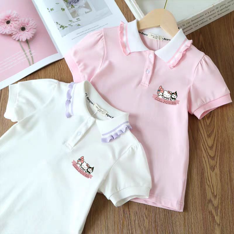 女童短袖翻领T恤儿童上衣2025夏新款小中童女孩polo衫洋气打底衫