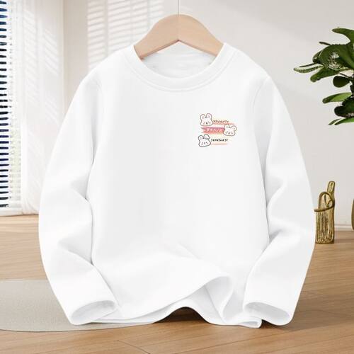 新款保暖女童长袖印花t恤双面德绒秋冬季衣宝宝男女童加厚打底衫